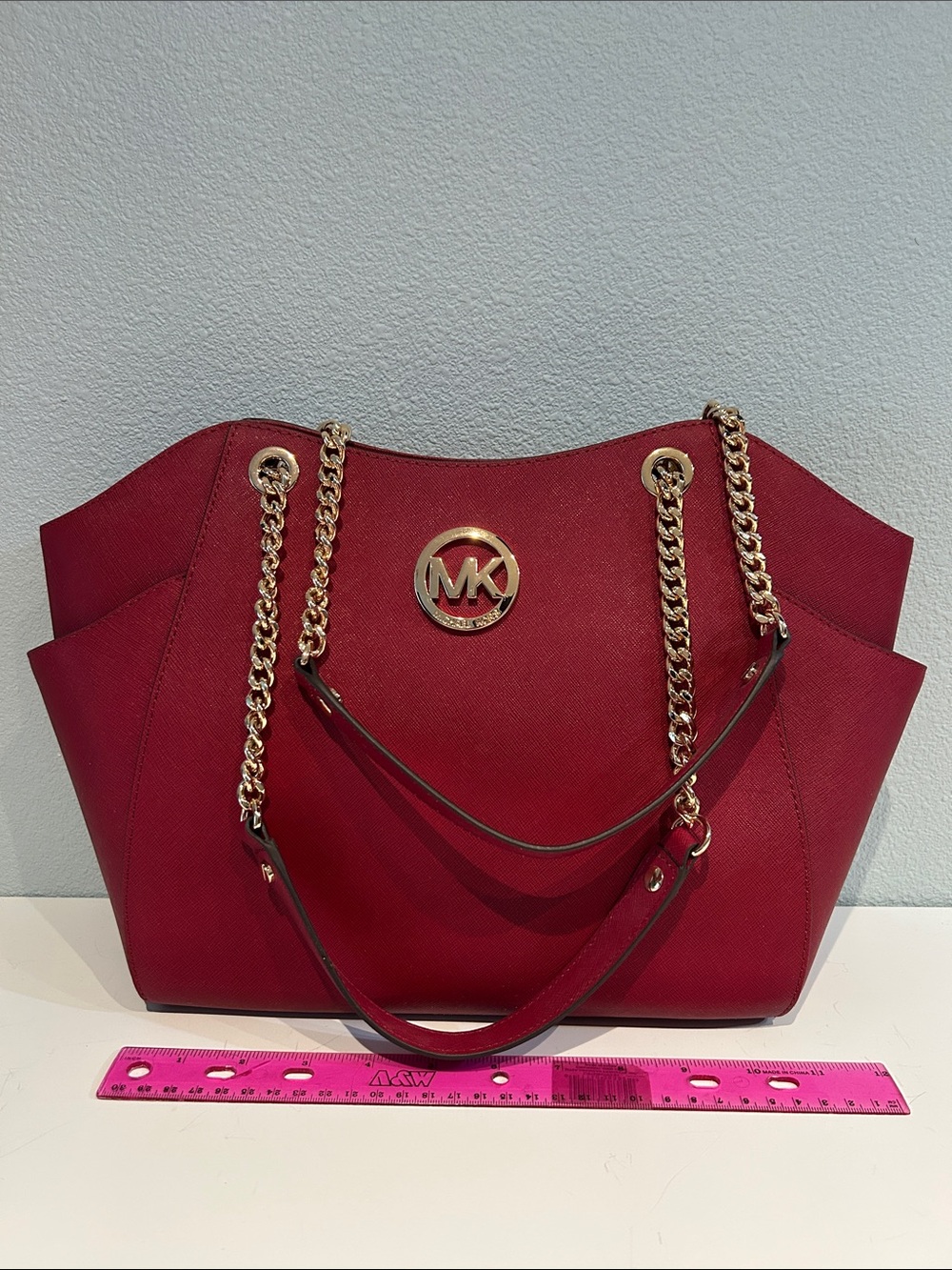 Michael Kors Burgundy Saffiano Tote with Gold Chain Handles*